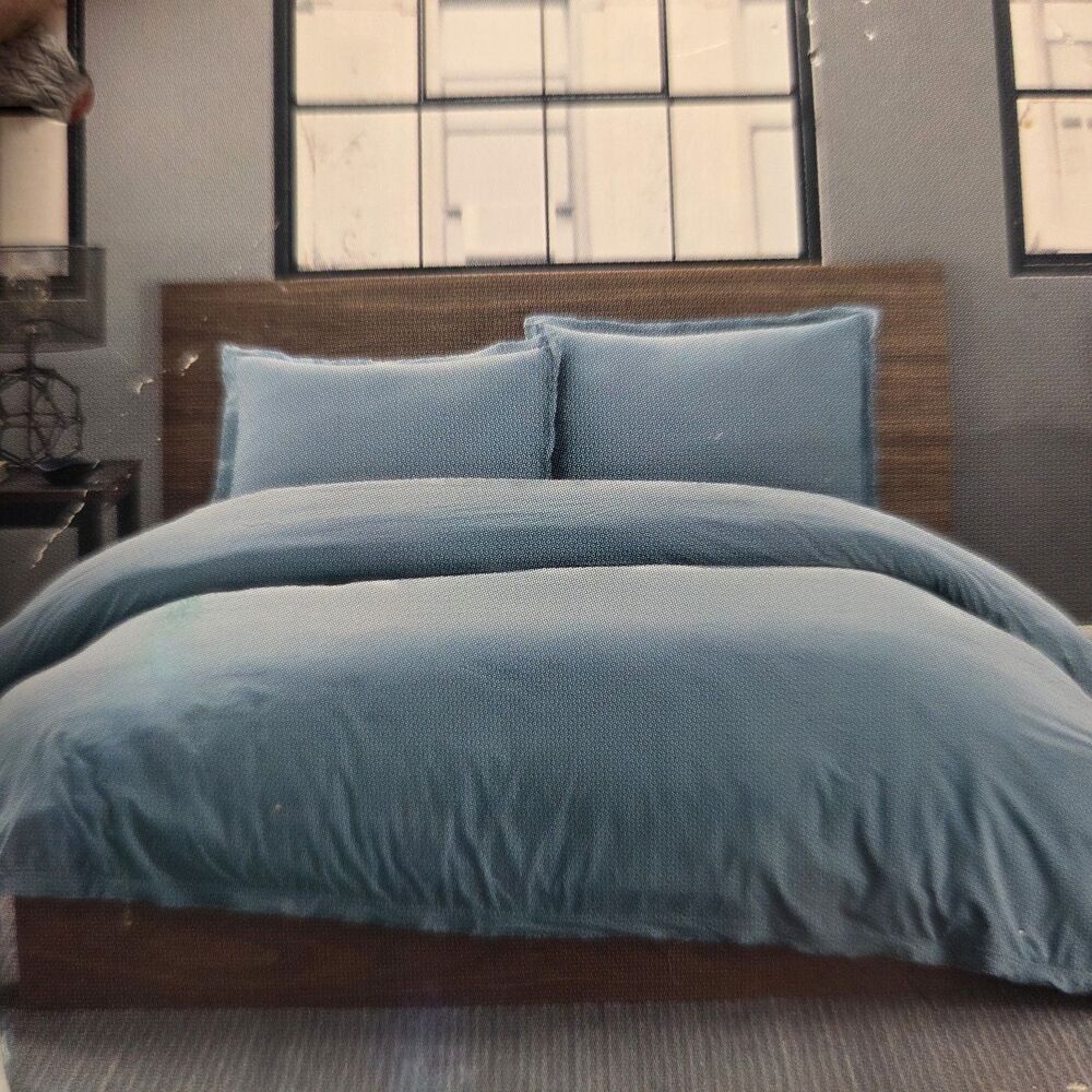 Keeco 100% Cotton Duvet 3 Piece Set Full Queen Includes 2 Shams Teal Blue New